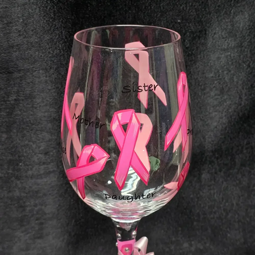 Lolita Love My Wine Collection Pink Ribbon Breast Cancer Awareness Wine Glass